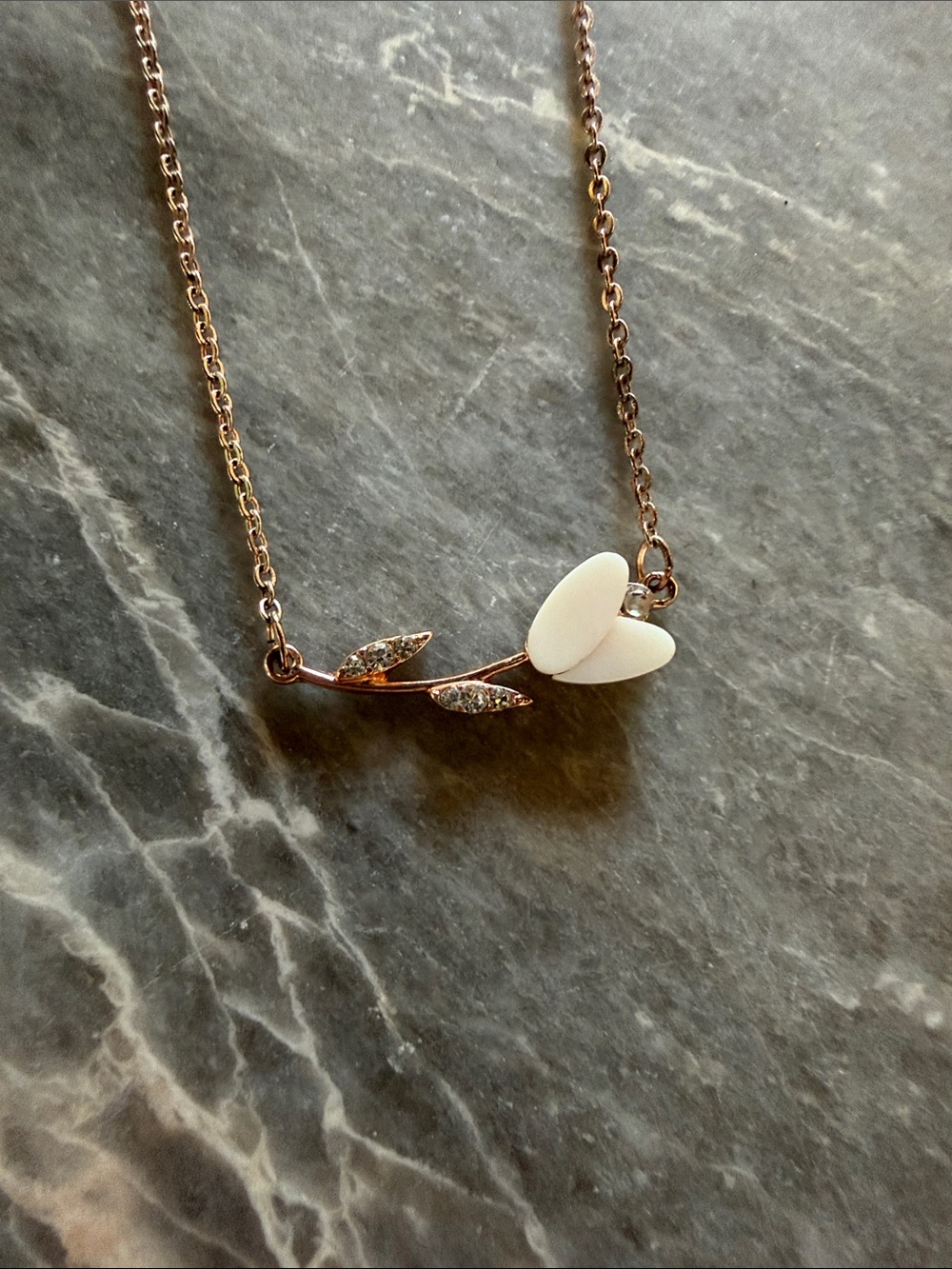 LC Lauren Conrad Rose Gold Chain Necklace with White Heart Accent